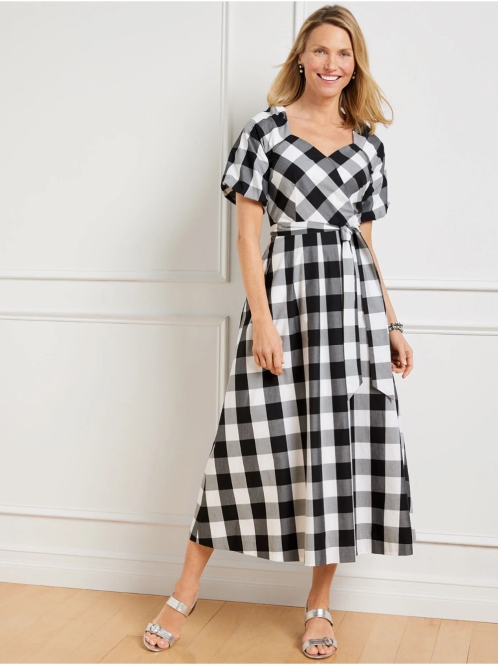 Talbots Zinnia Black and White Gingham Fit & Flare  Poplin Dress Size 10 NWT